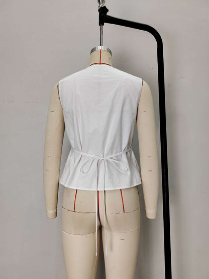 Pleated Peplum Vest with Tie-Back Detail