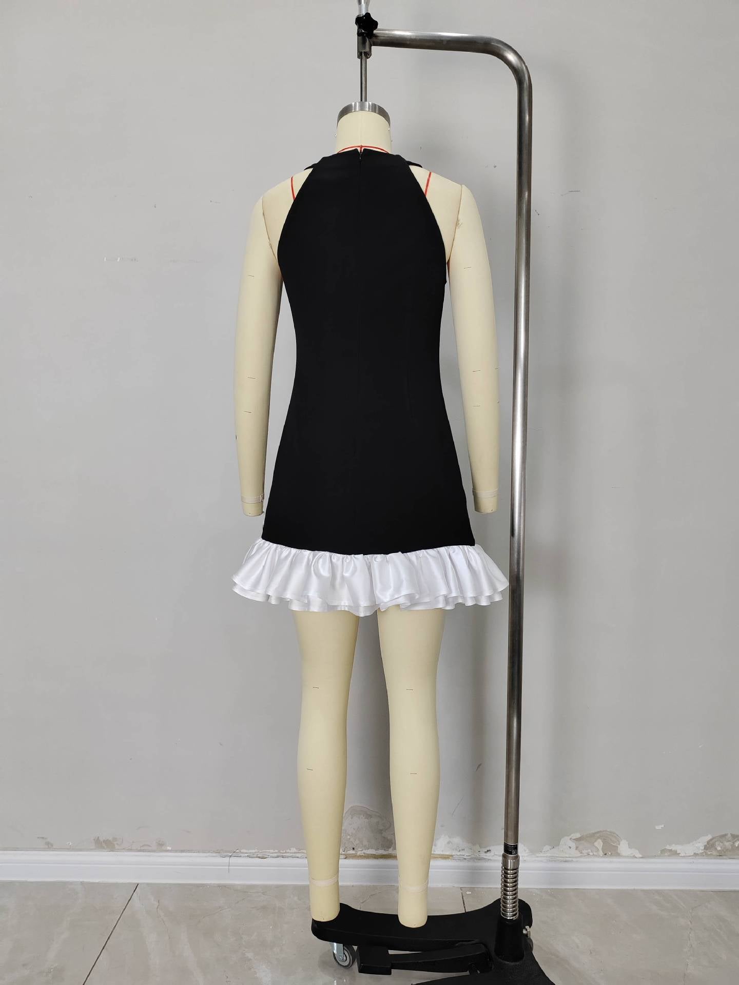 A-Line Sleeveless Dress with Pearl Embellishments and Ruffle Hem