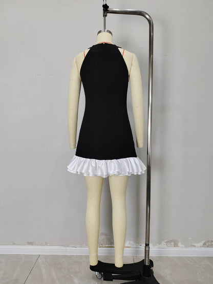 A-Line Sleeveless Dress with Pearl Embellishments and Ruffle Hem