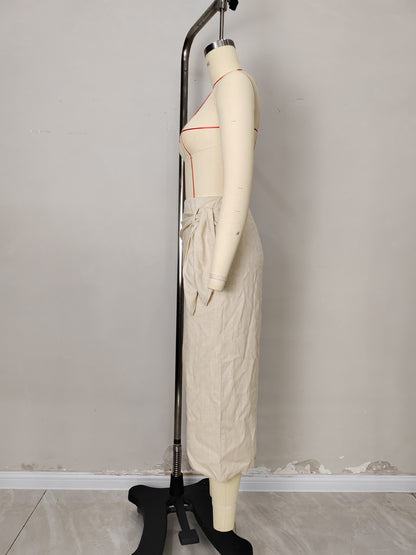 Solid Linen Blend Wrap Skirt with Tie-Front and Irregular Hem