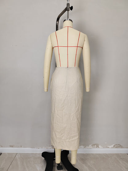 Solid Linen Blend Wrap Skirt with Tie-Front and Irregular Hem