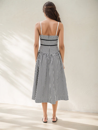 Slip Gingham Midi Dress with Tie Waist