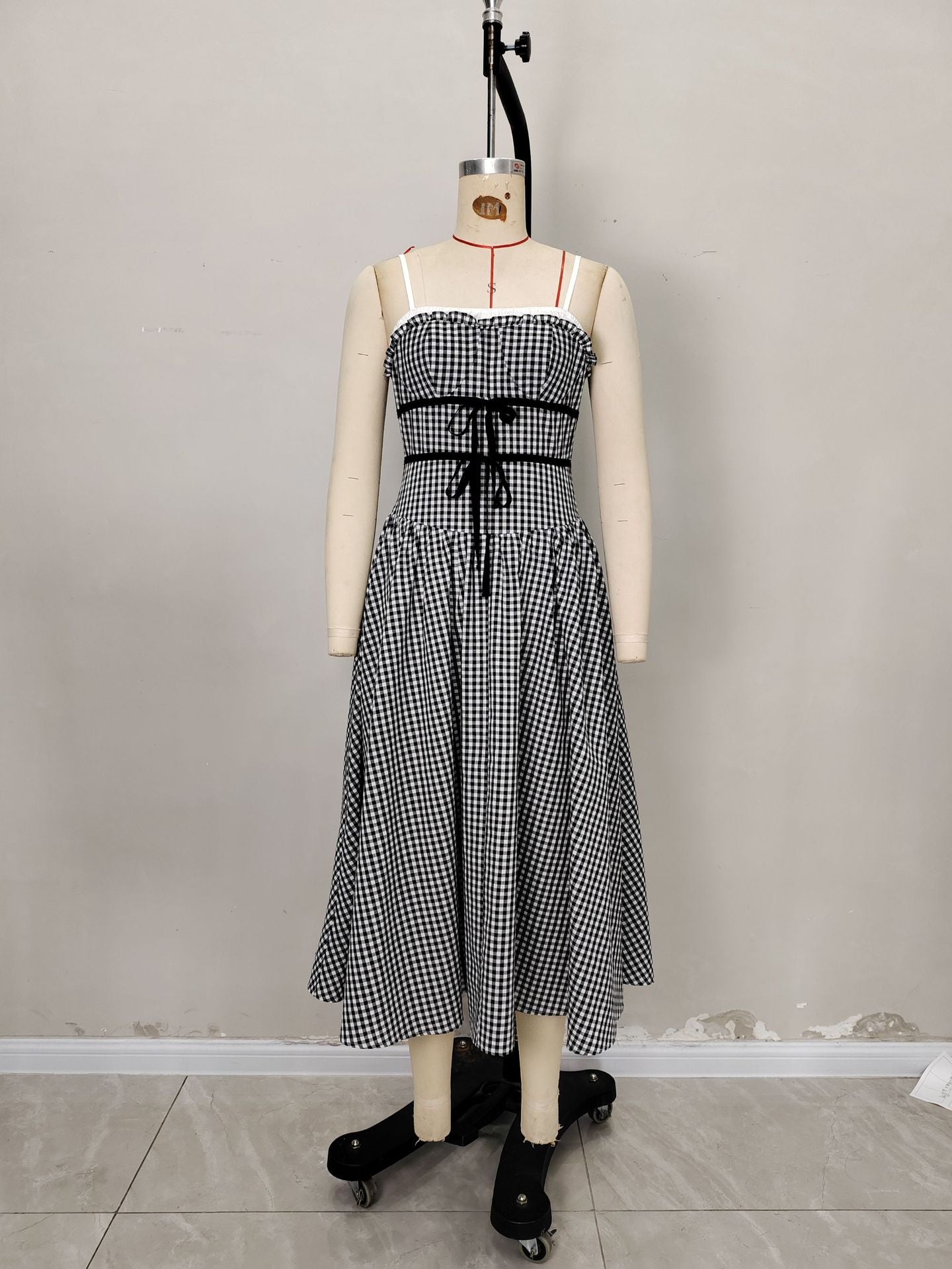 Slip Gingham Midi Dress with Tie Waist
