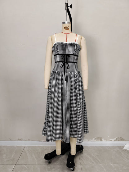 Slip Gingham Midi Dress with Tie Waist