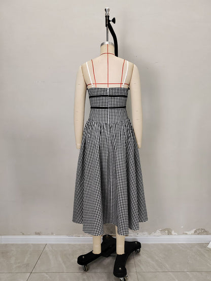 Slip Gingham Midi Dress with Tie Waist