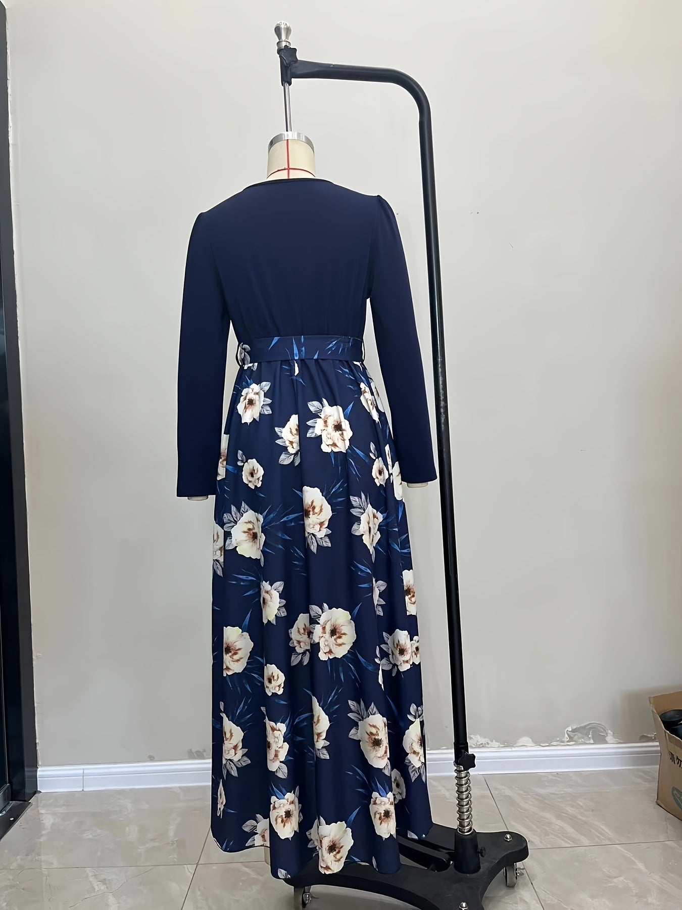 Spliced Floral A-Line Dress with V-Neck and Irregular Hem