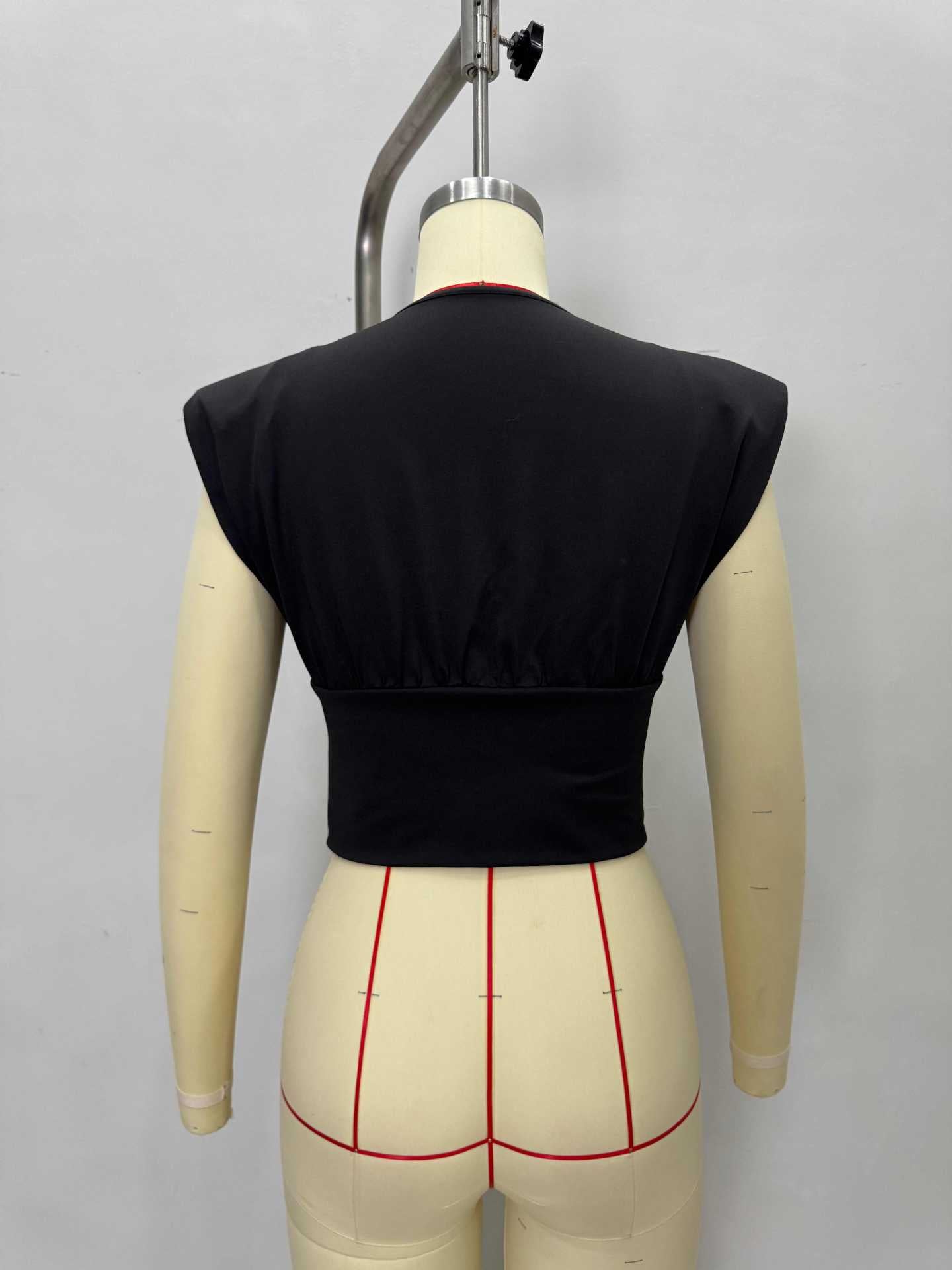 Solid Wrap Top with V-Neck and Buttoned Waist