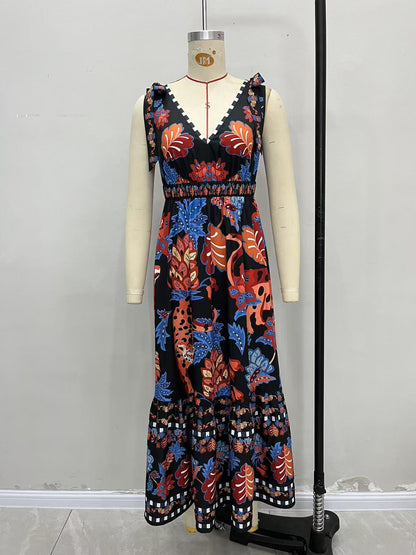 Printed Maxi Dress with Tie-Shoulder and Smocked Waist