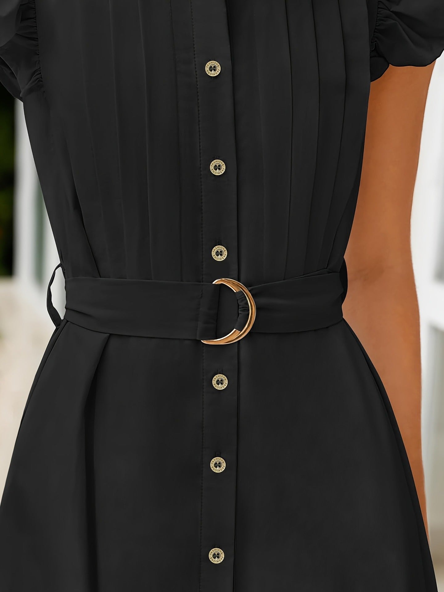 Solid A-Line Midi Shirt Dress with Ruffle Sleeves and Belt
