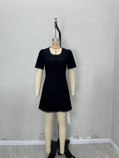 A-Line Mini Dress with Square Neck and Scalloped Trim