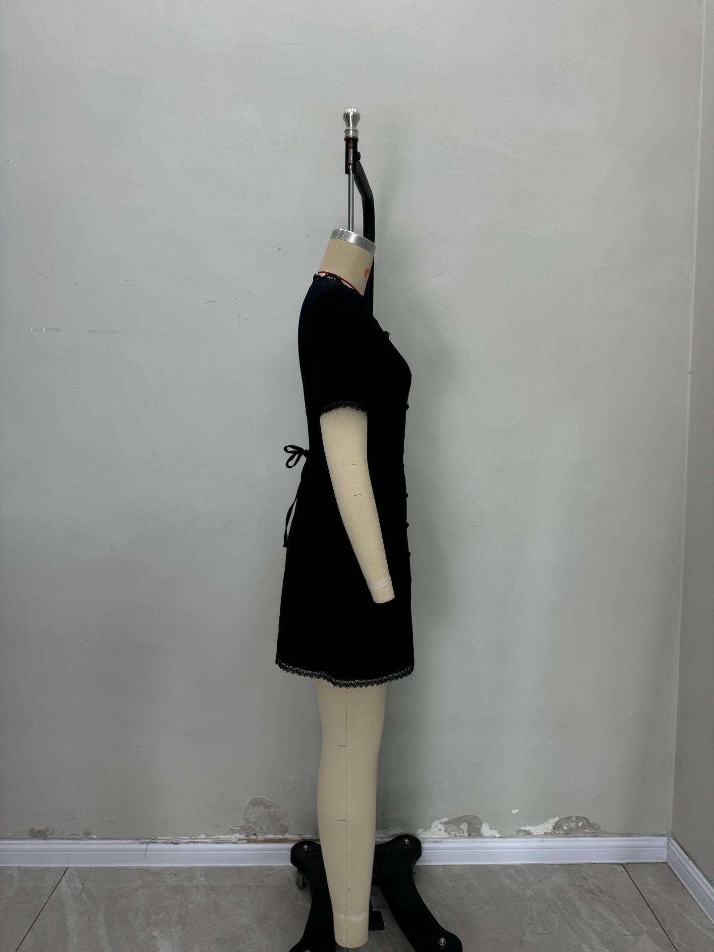 A-Line Mini Dress with Square Neck and Scalloped Trim