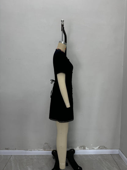 A-Line Mini Dress with Square Neck and Scalloped Trim