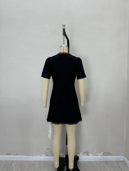 A-Line Mini Dress with Square Neck and Scalloped Trim