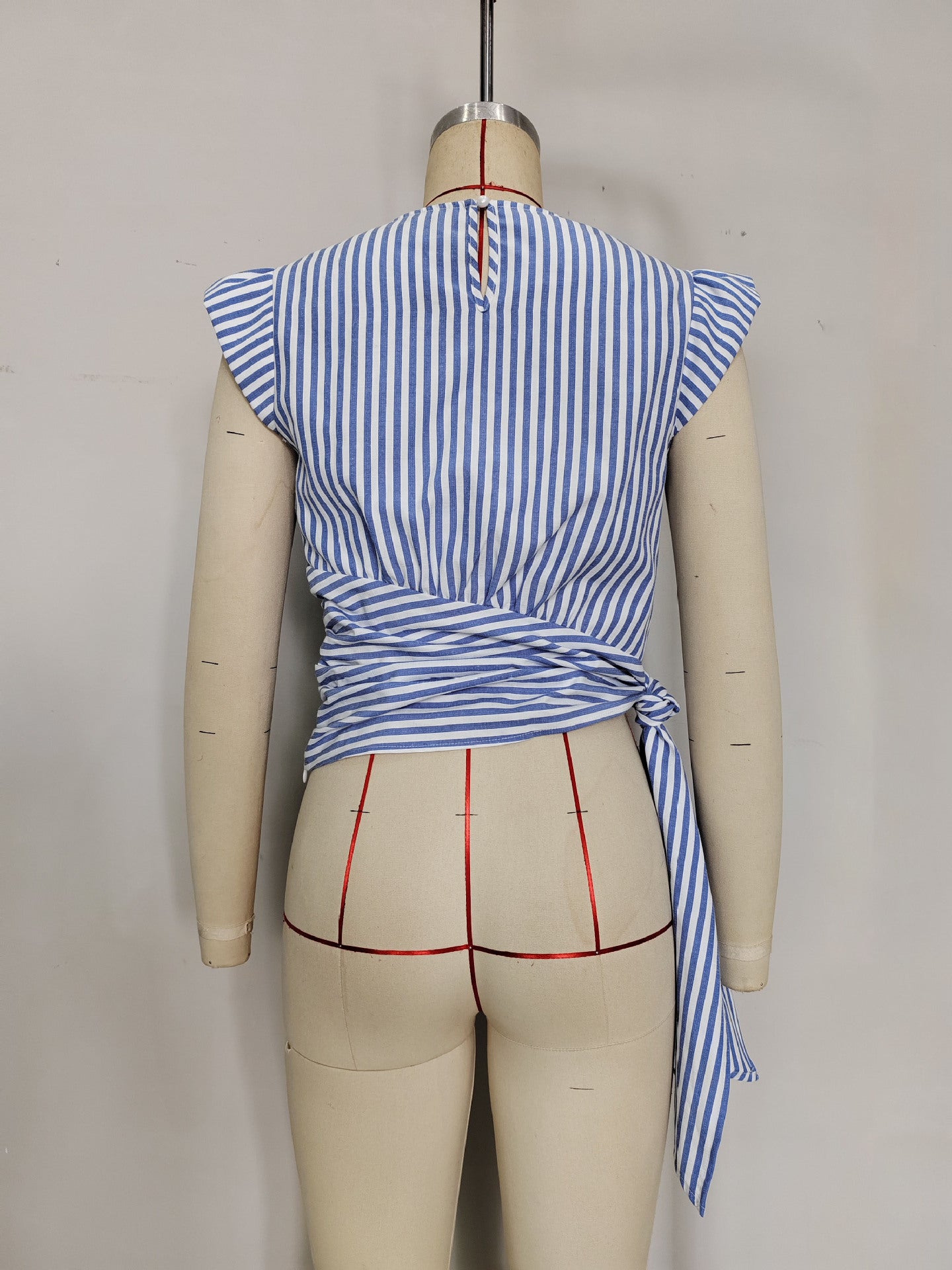 Striped Cap Sleeve Top with Tie-Front Waist