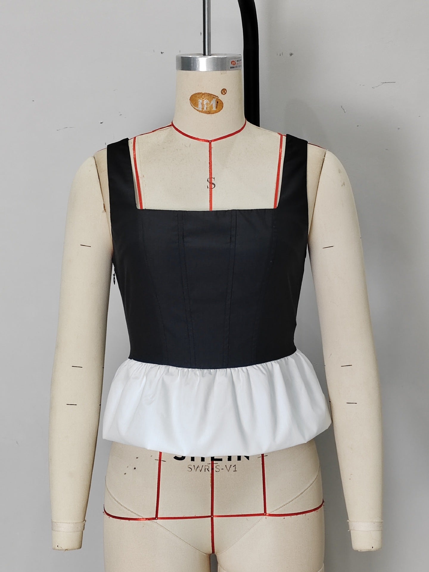Sleeveless Color Block Top with Square Neck and Peplum Hem