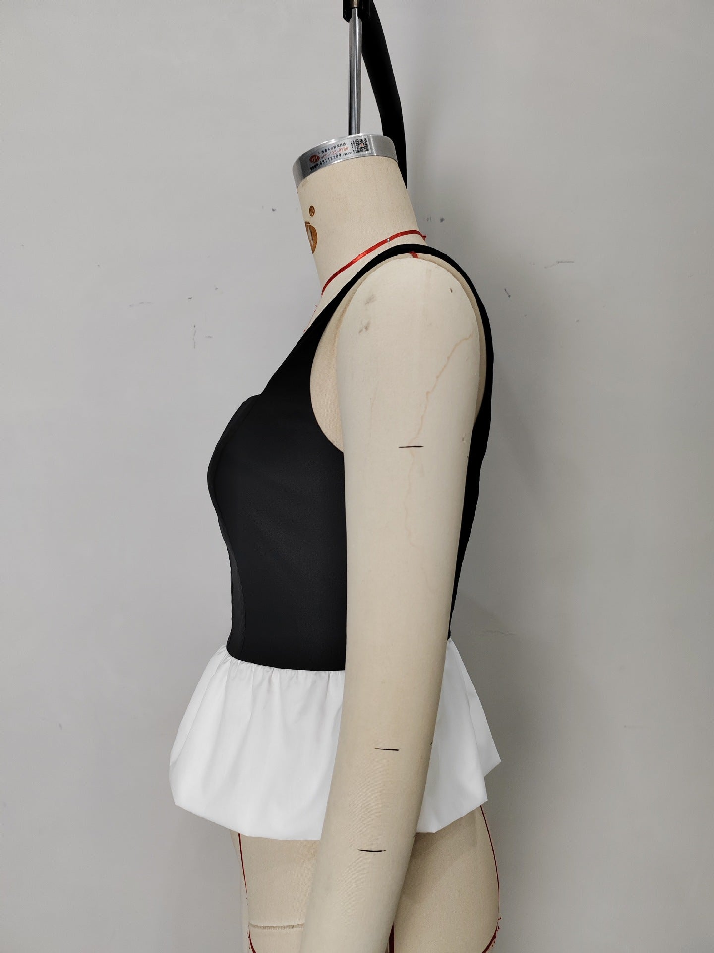 Sleeveless Color Block Top with Square Neck and Peplum Hem