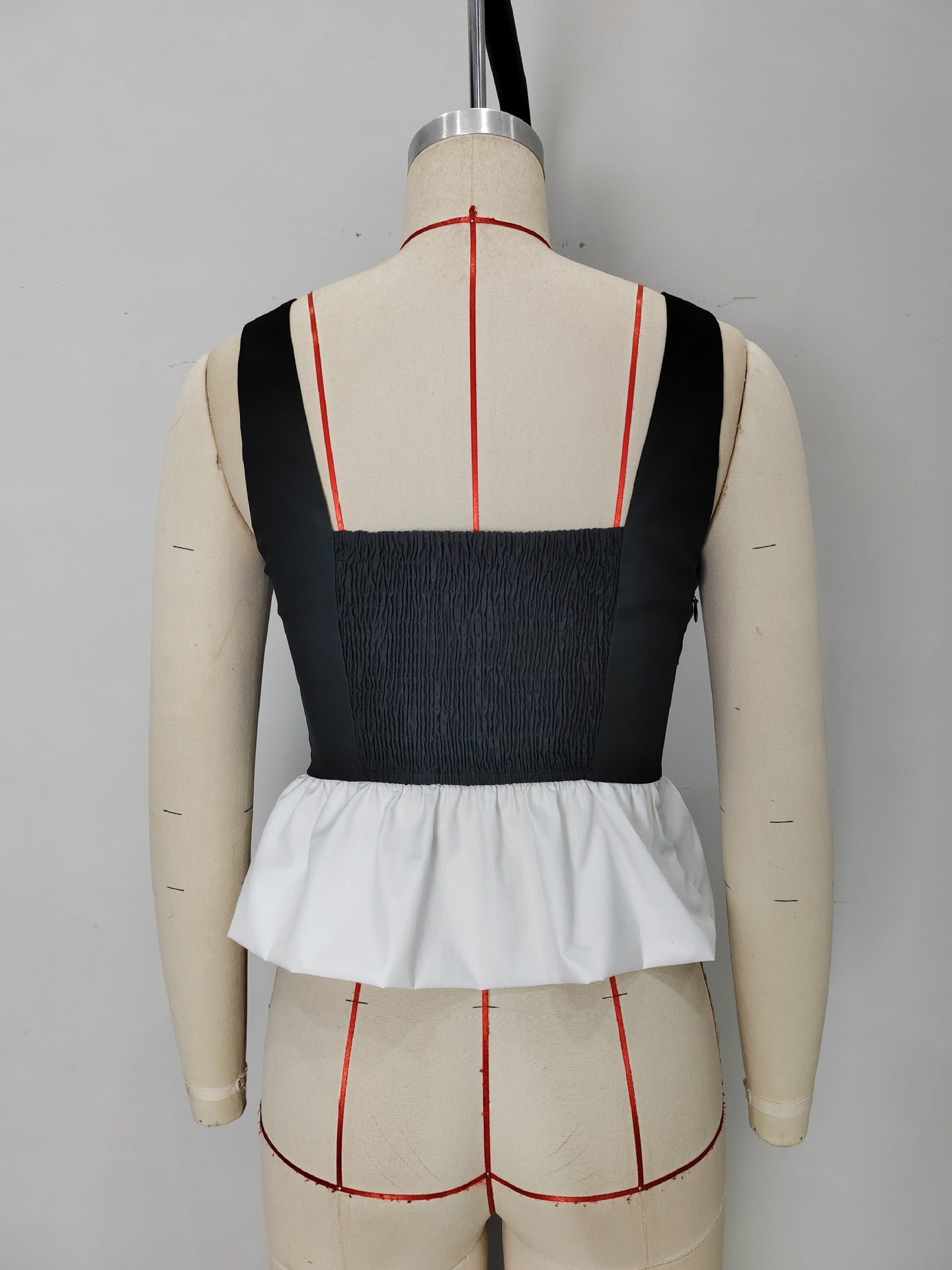 Sleeveless Color Block Top with Square Neck and Peplum Hem