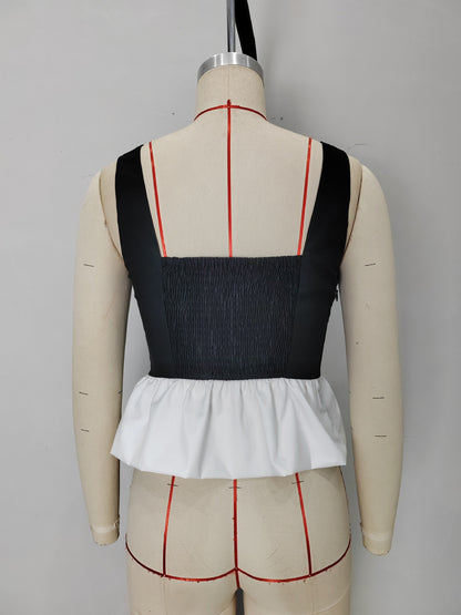 Sleeveless Color Block Top with Square Neck and Peplum Hem