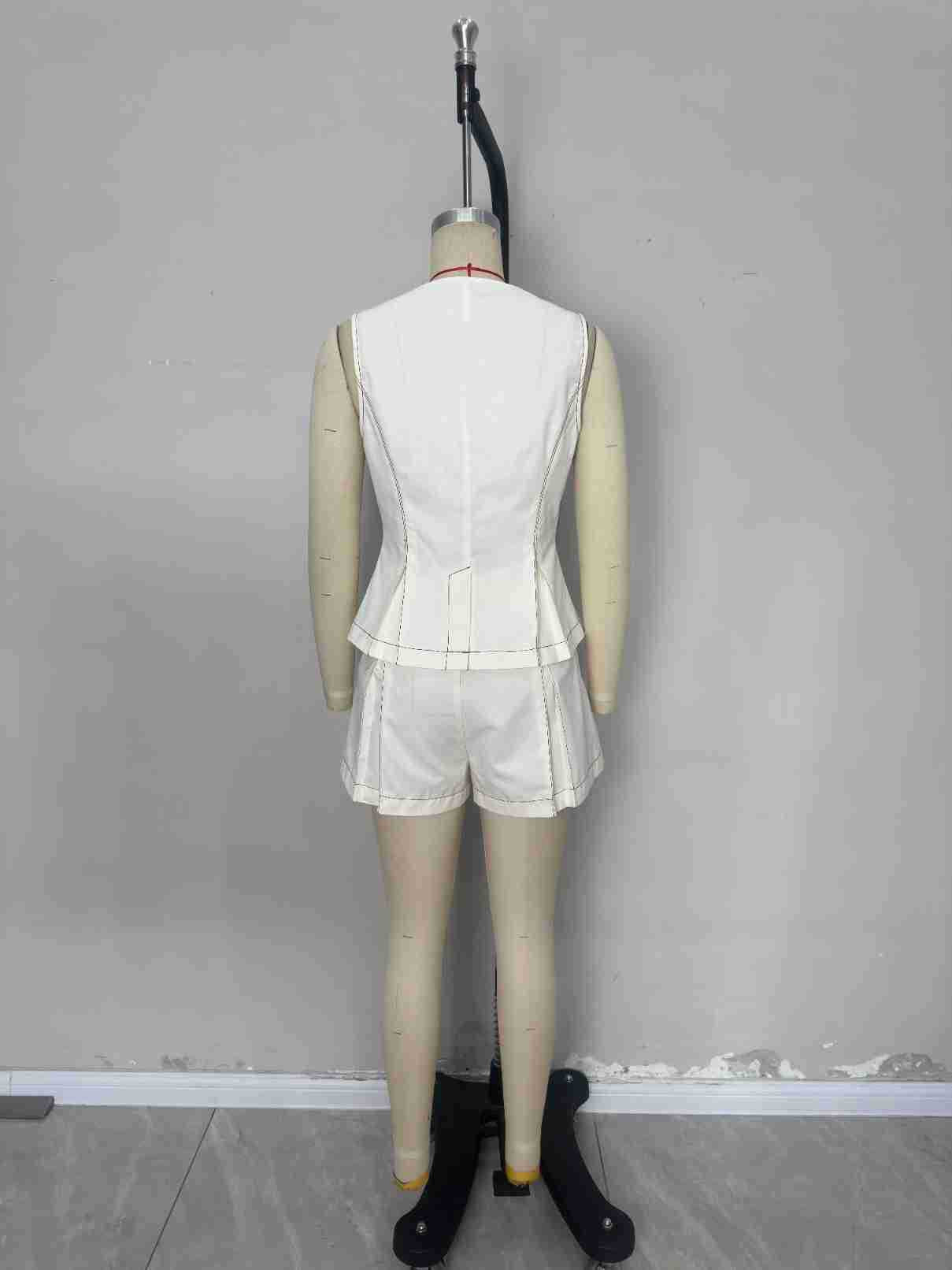 Apricot Sleeveless Peplum Top & Pleated Shorts Set with Topstitching