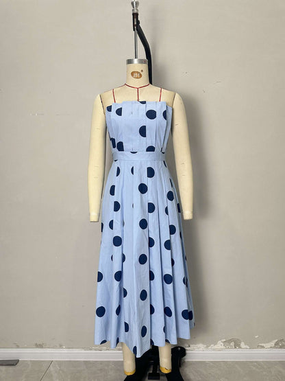 Polka Dot A-Line Midi Dress with Strapless Neckline