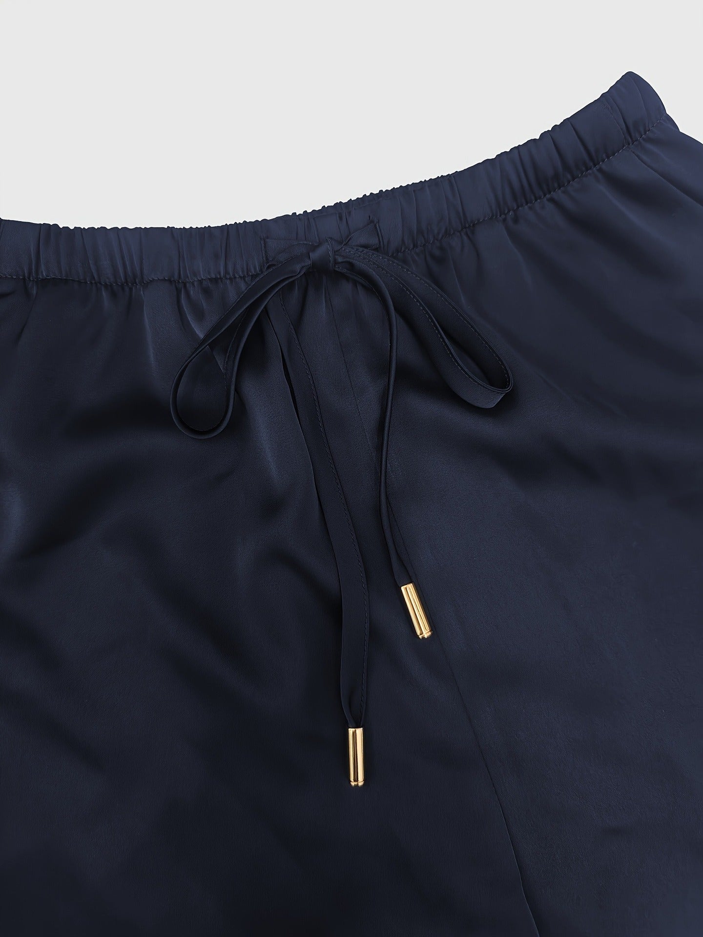 Solid Relaxed Fit Set with Short Sleeves and Drawstring Wide-Leg