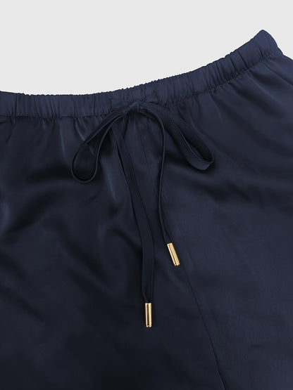 Solid Relaxed Fit Set with Short Sleeves and Drawstring Wide-Leg