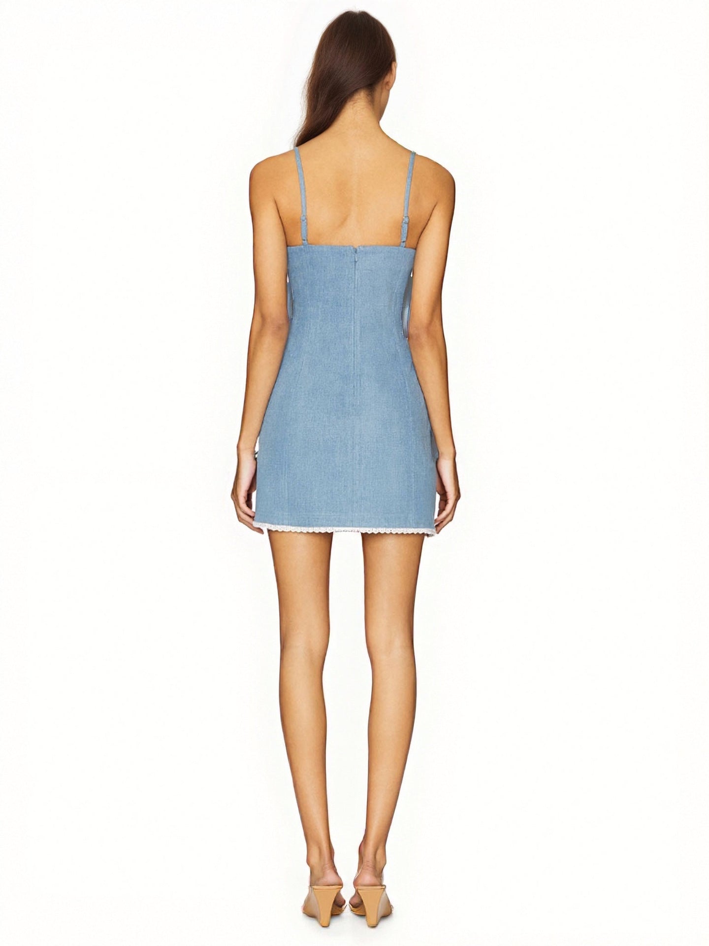 Camisole Mini Dress with Square Neck and Lace Trim