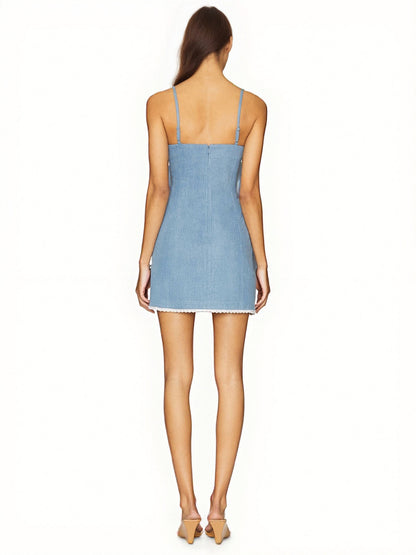 Camisole Mini Dress with Square Neck and Lace Trim