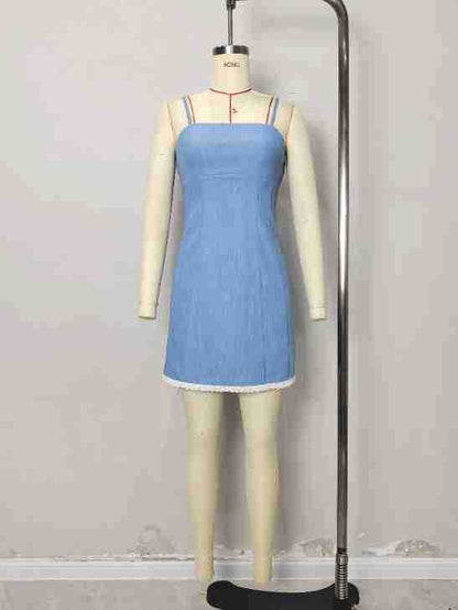 Camisole Mini Dress with Square Neck and Lace Trim