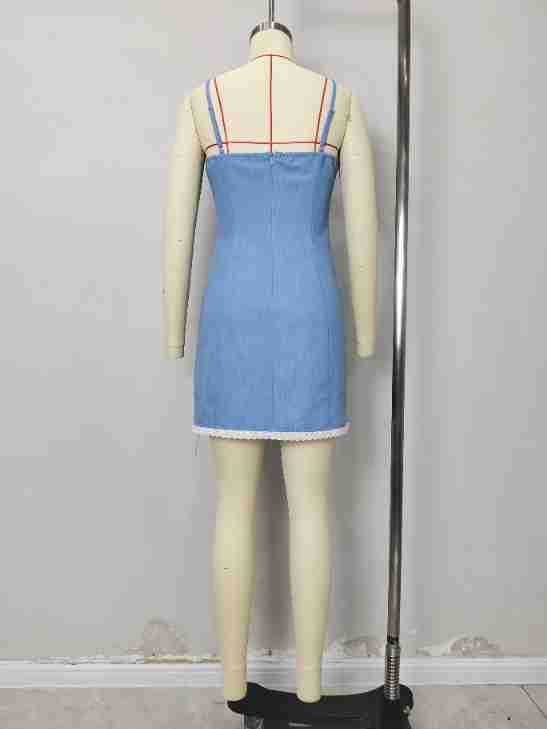 Camisole Mini Dress with Square Neck and Lace Trim