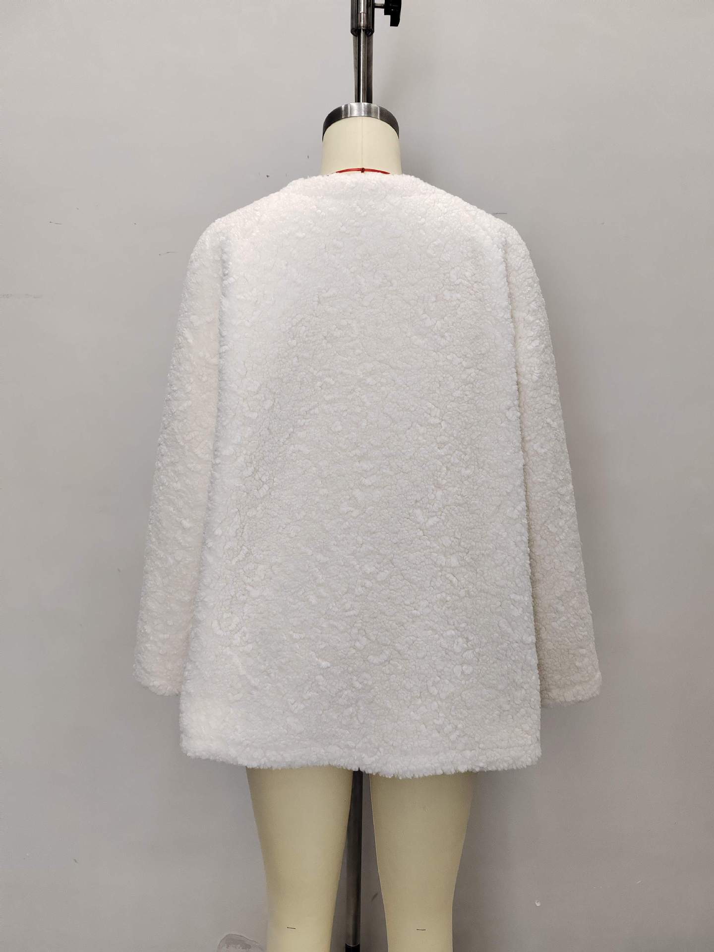 Solid Oversized Teddy Fleece Jacket with V-Neck