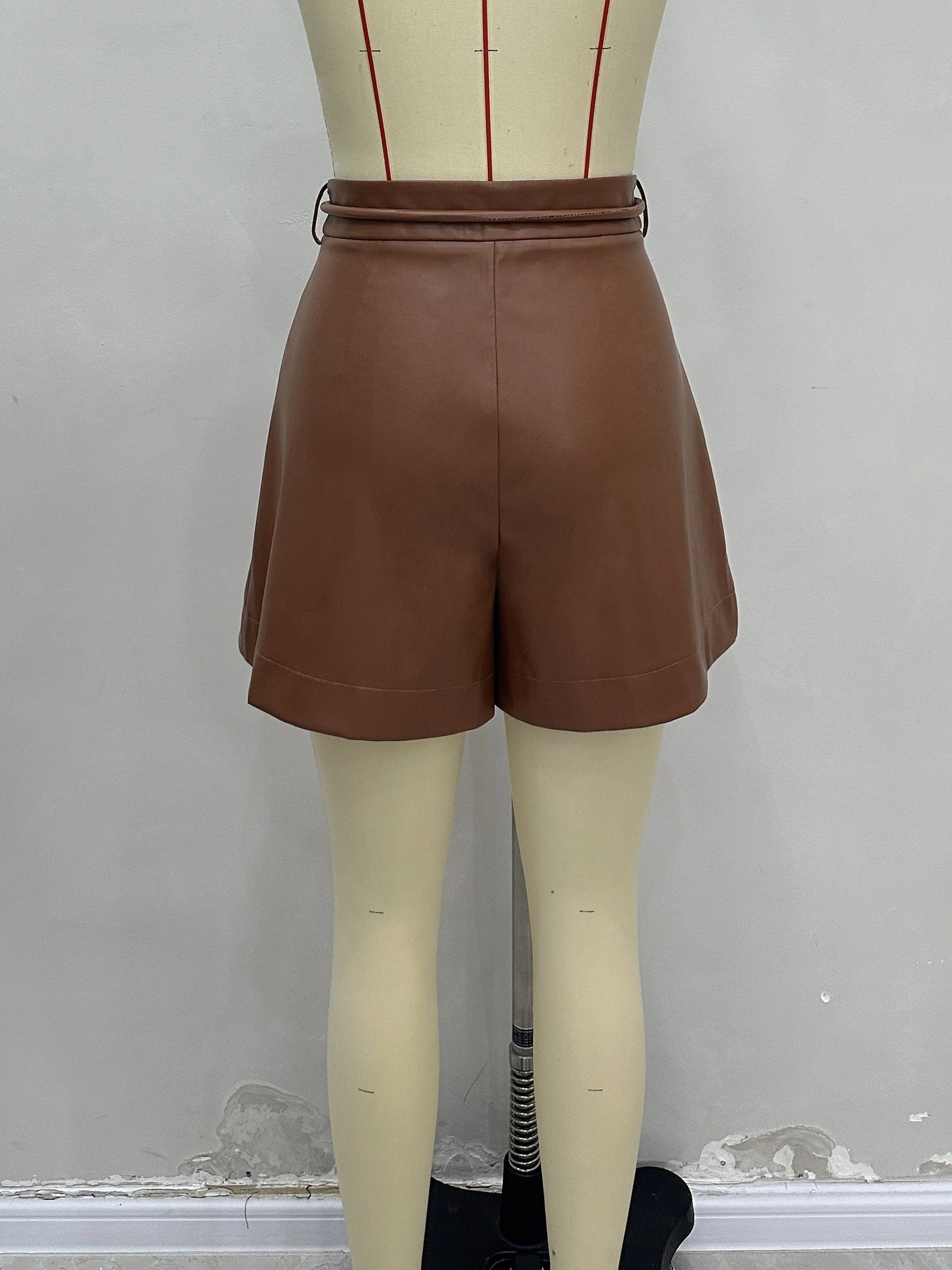 Pleated Wide-Leg Shorts with Tie-Waist and Faux Leather