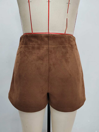 Caramel High-Waist Suede-Look Hot Pants with Patch Pockets
