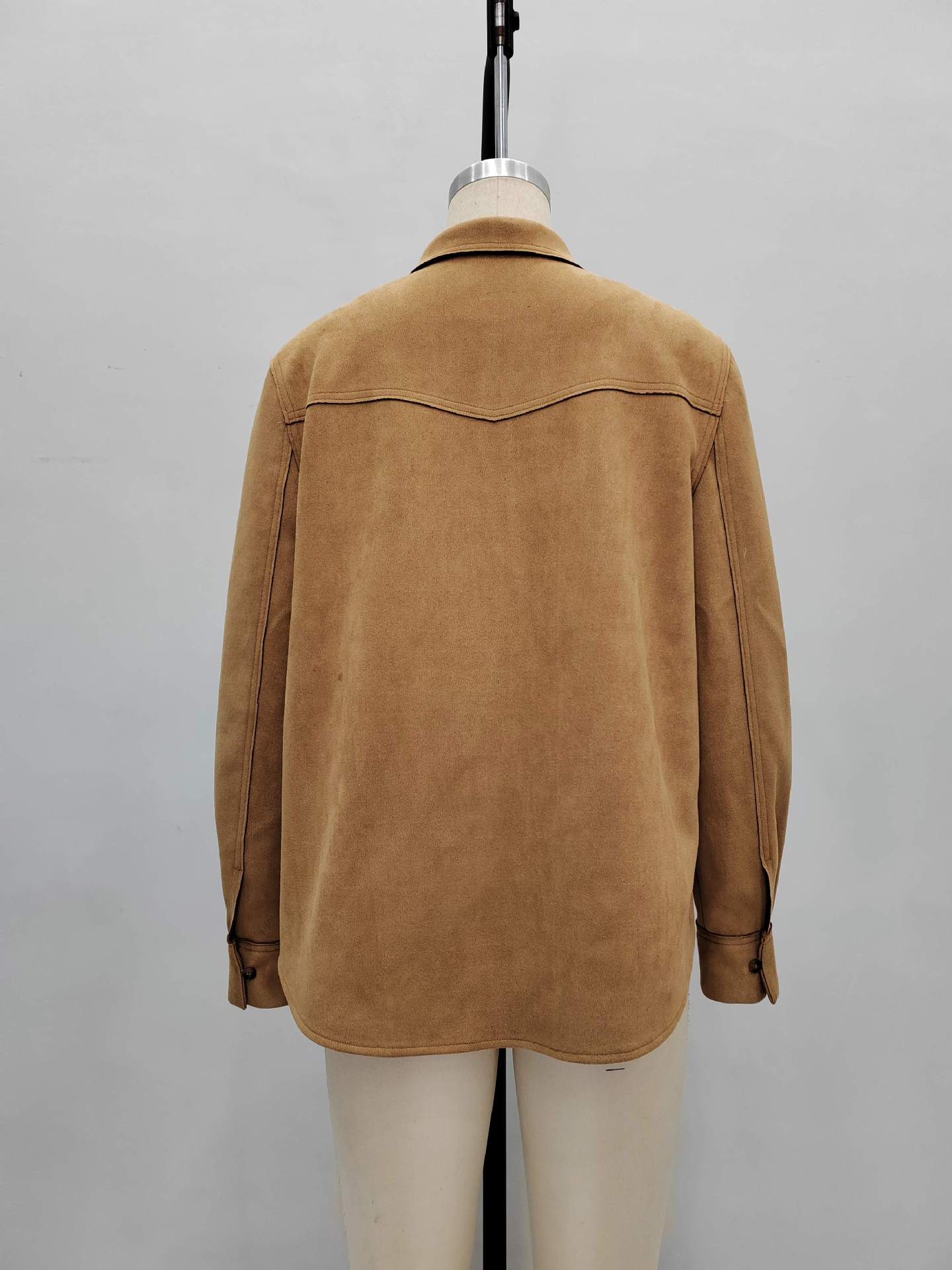 Loose Suede Shirt Jacket with Lapel and Chest Pockets
