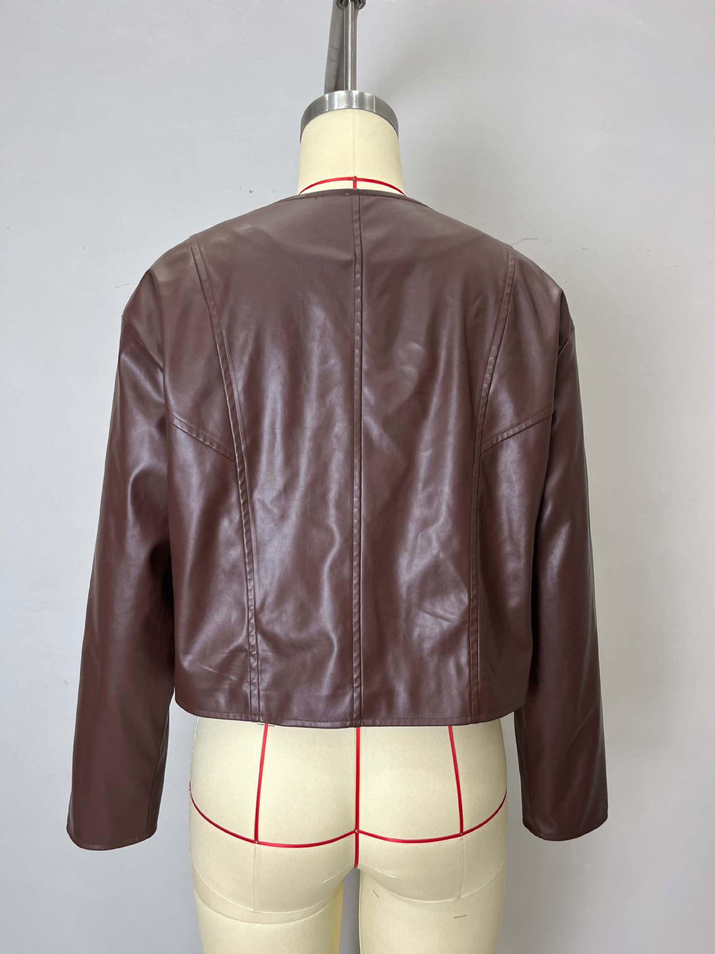 Cropped Faux Leather Jacket with Gold Buttons