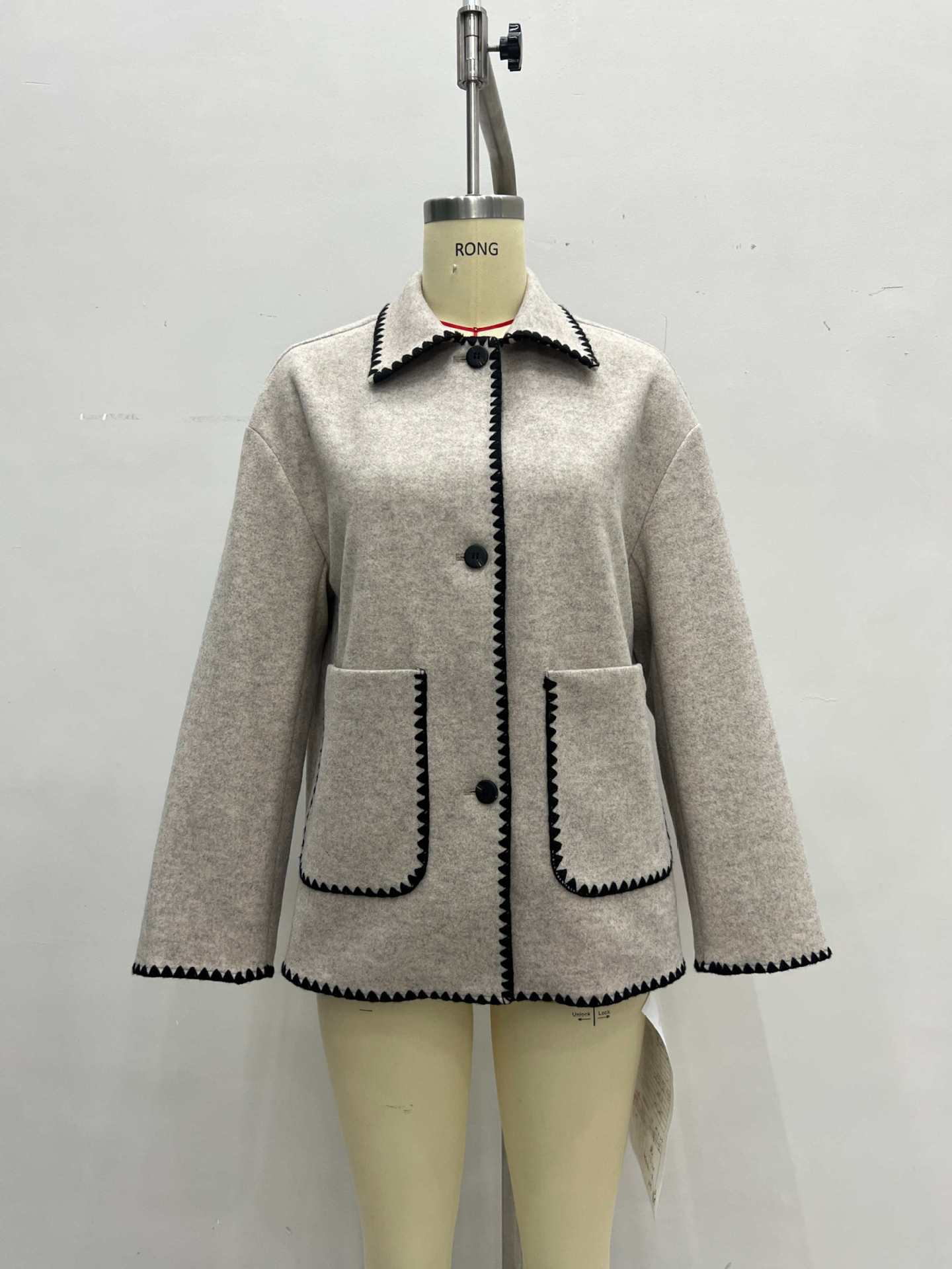 Relaxed Fit Jacket with Scalloped Contrast Trim and Lapel