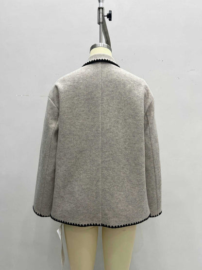 Relaxed Fit Jacket with Scalloped Contrast Trim and Lapel