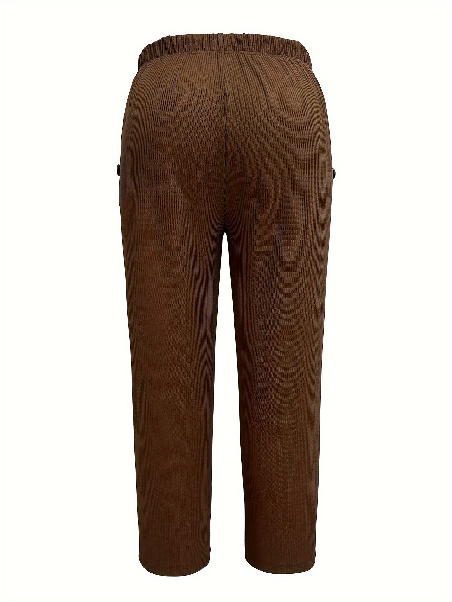 Ribbed Knit Straight Trousers with High Elastic Waist