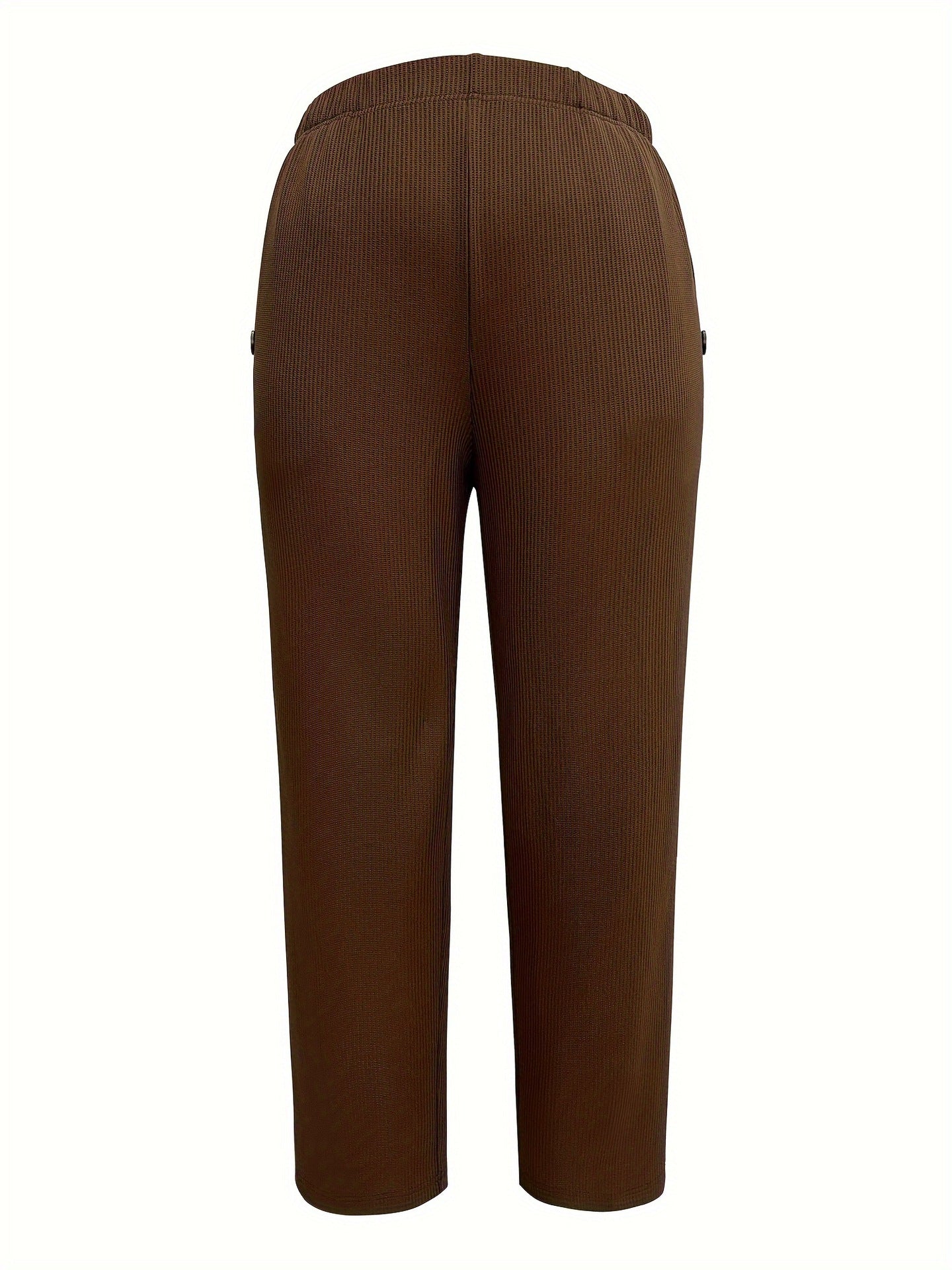 Ribbed Knit Straight Trousers with High Elastic Waist