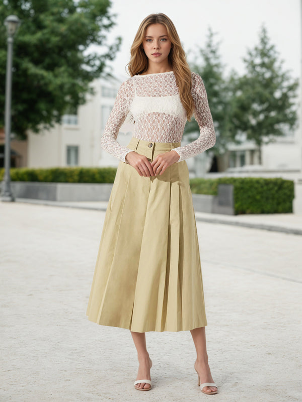 High-Waist Pleated Culottes with Midi Length