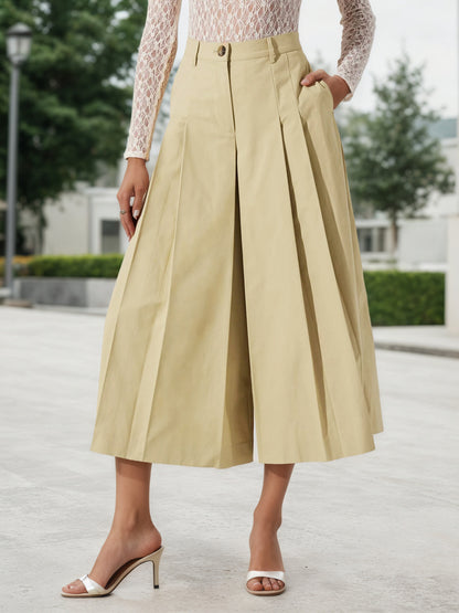 High-Waist Pleated Culottes with Midi Length