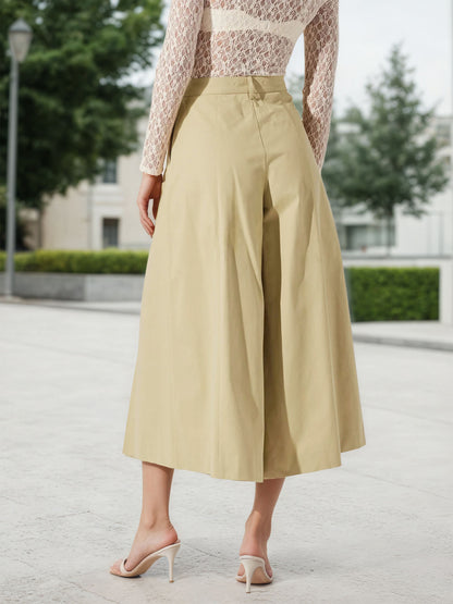 High-Waist Pleated Culottes with Midi Length