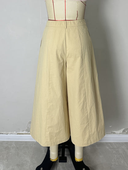 High-Waist Pleated Culottes with Midi Length