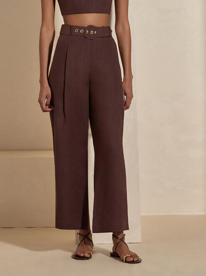 Dark Brown Three-Piece Set with Buckle Belt & Zebra Cuffs