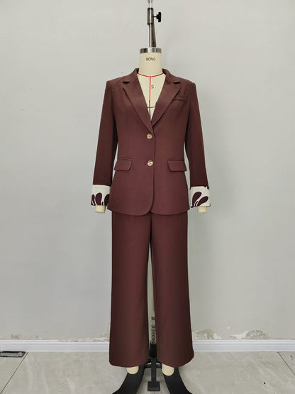 Dark Brown Three-Piece Set with Buckle Belt & Zebra Cuffs