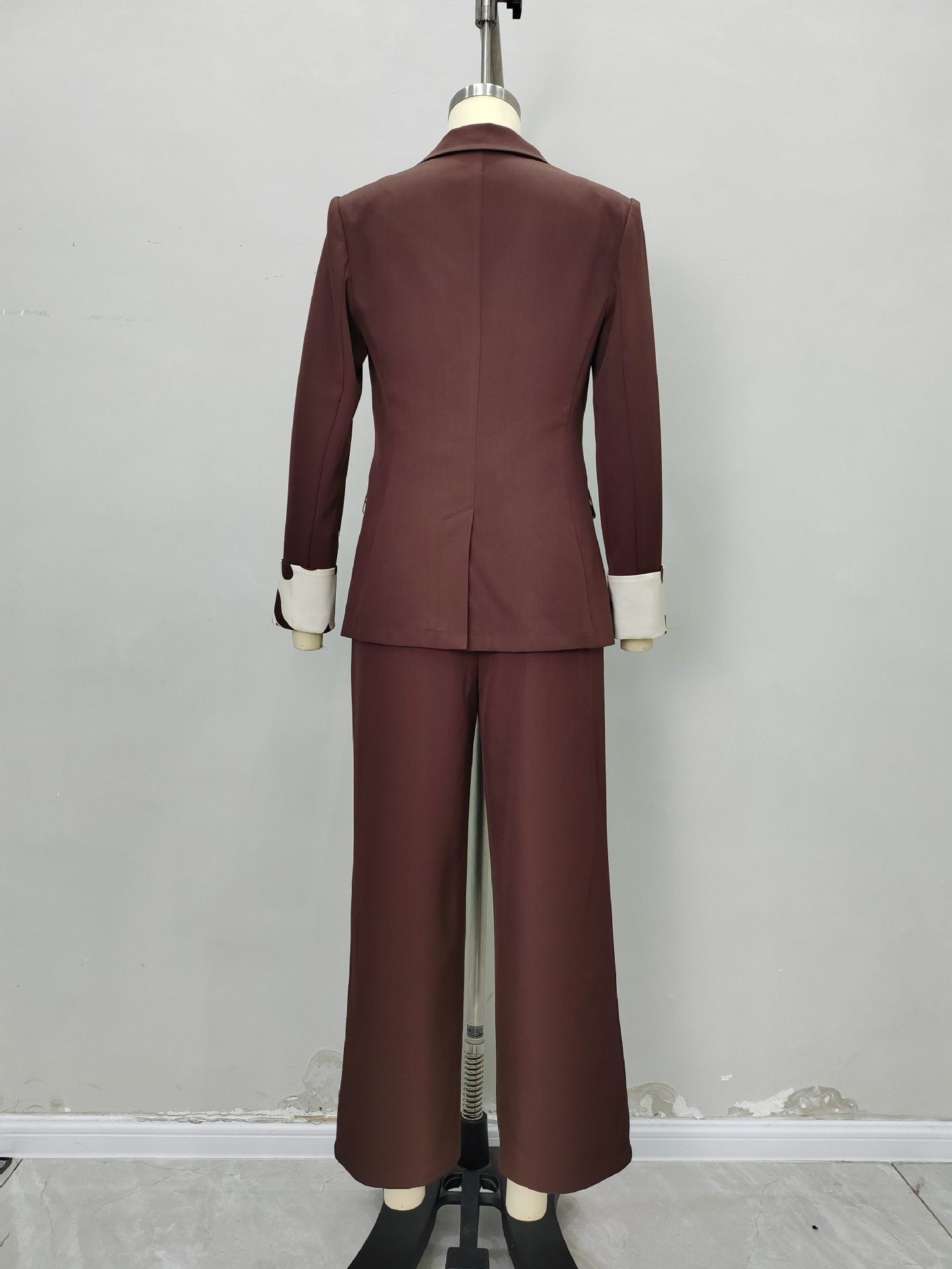 Dark Brown Three-Piece Set with Buckle Belt & Zebra Cuffs