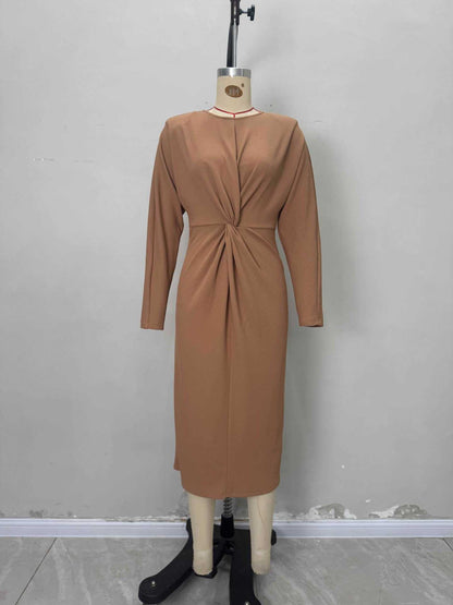 Slim Knitted Midi Dress with Front Twist Detail