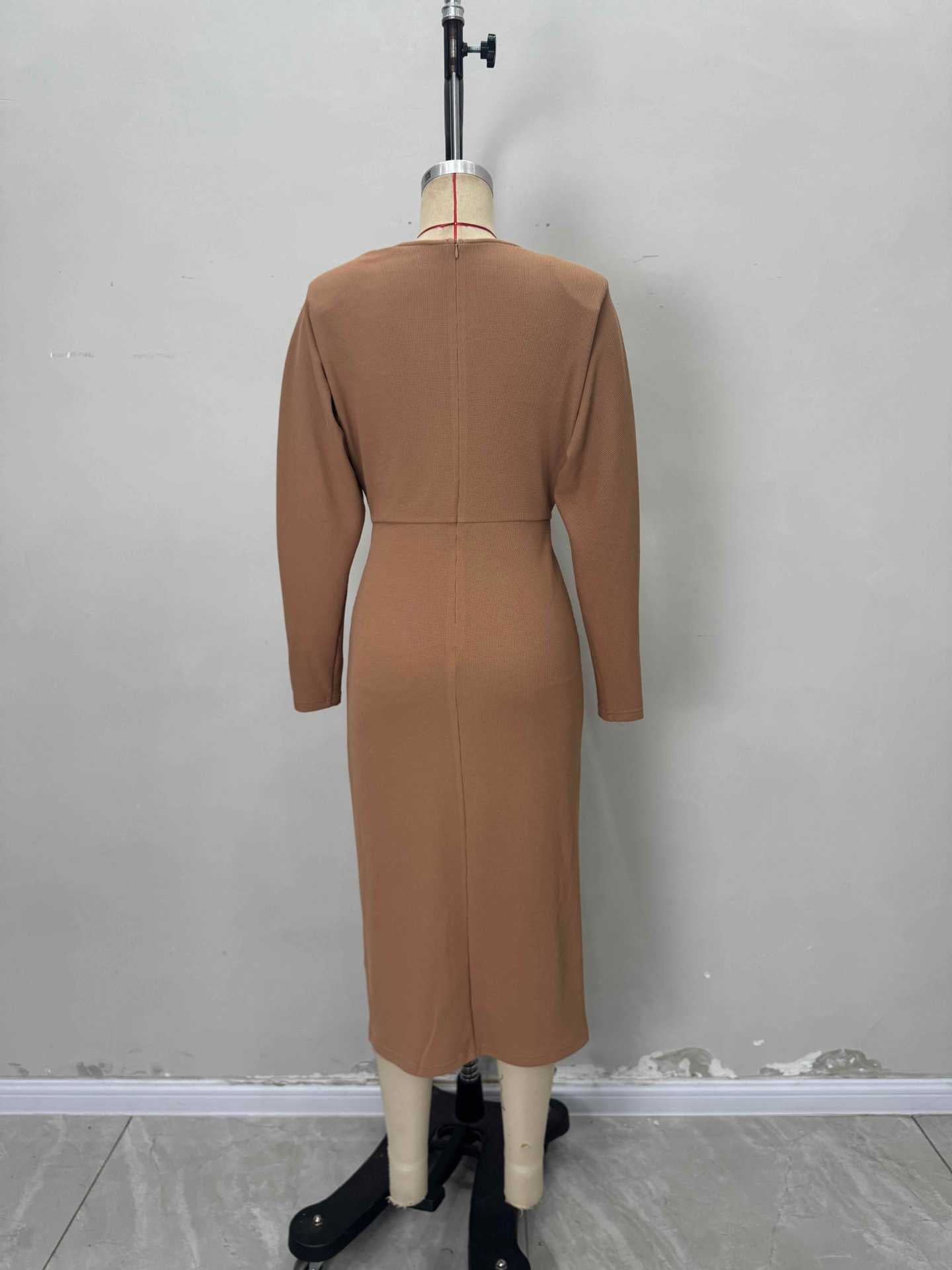 Slim Knitted Midi Dress with Front Twist Detail