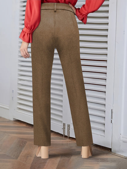 High-Waist Straight-Leg Trousers with Faux Wool Texture