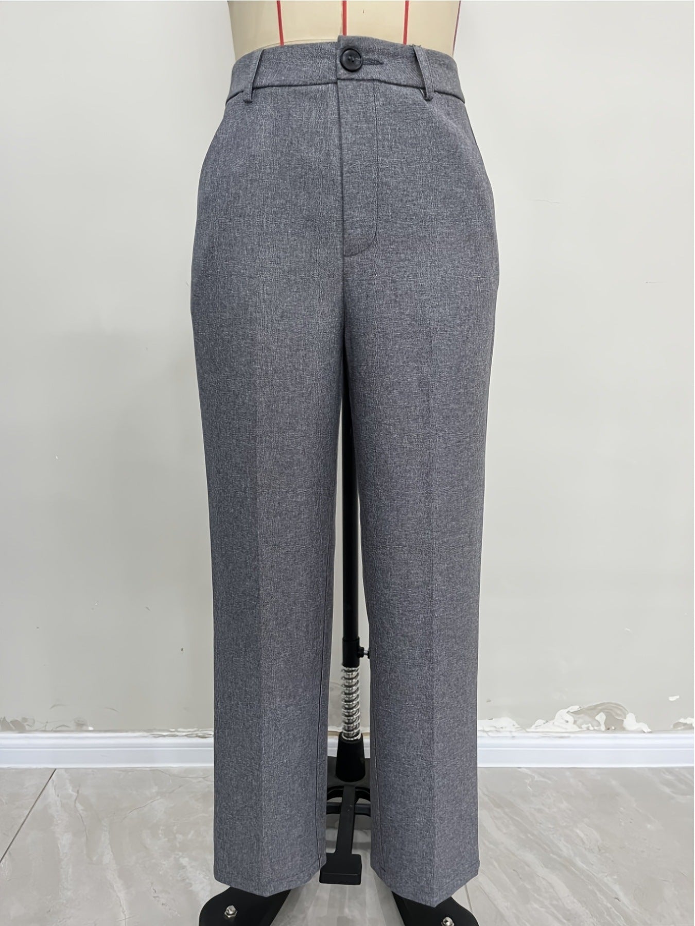 High-Waist Straight-Leg Trousers with Faux Wool Texture